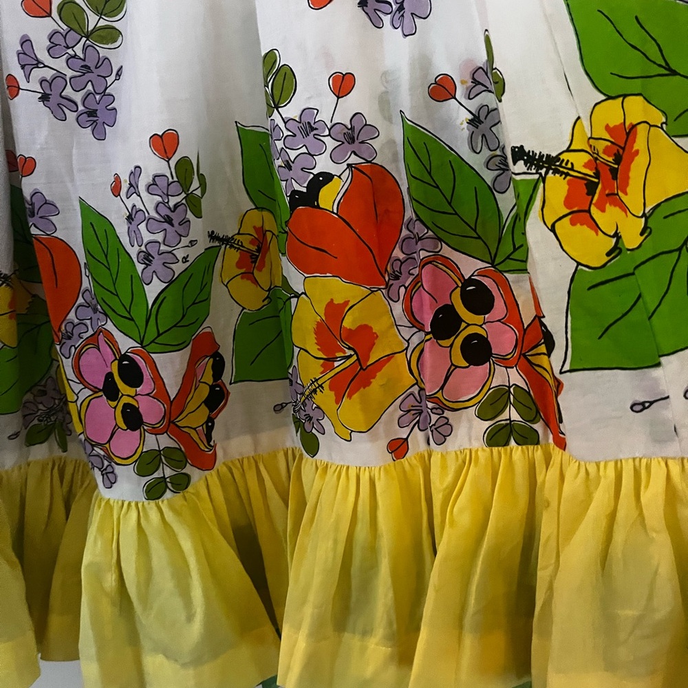 SOLD💔60s Handmade Ruffle Prairie Peasant Cotton Twirl Dancing Midi Skirt L - Picture 4 of 9